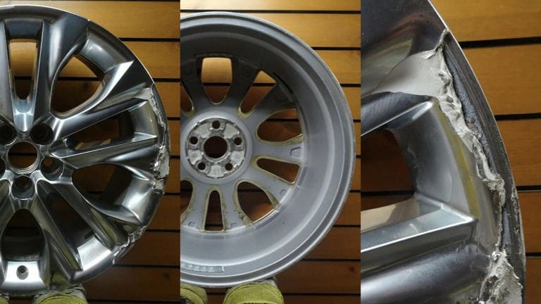 Mặt ngoài và trong của vành ốp chrome xe Toyota Highlander, có thể thấy rõ chất làm đầy màu xanh xám (ảnh sát bìa phải). Ảnh: Ebay Wheels and Centers